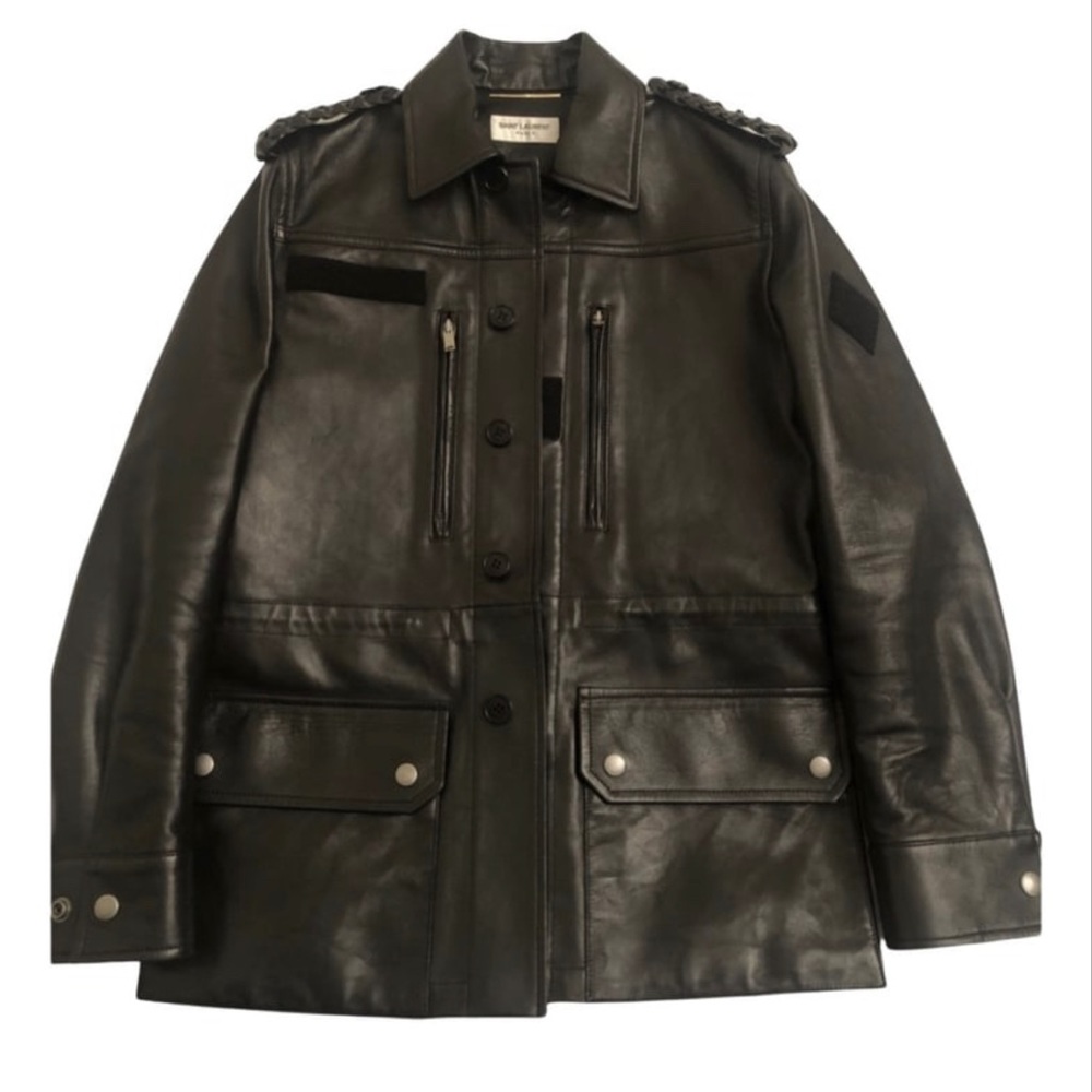 Saint Laurent Military Style Leather Oversized Coat FR34 (US S)